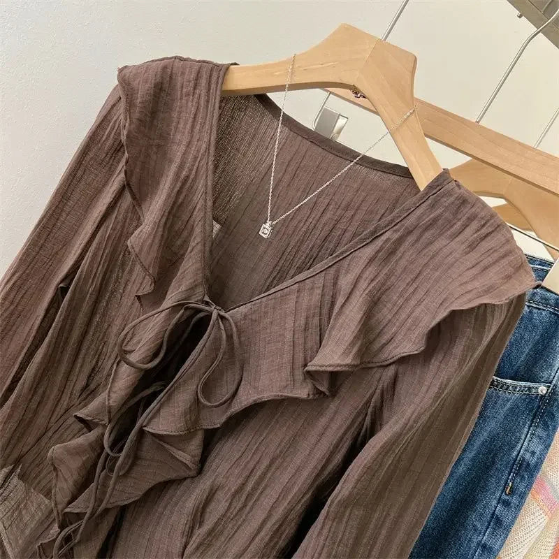 Blouses for Women Chemise Femme Women's Ruffled Flared Shirts Blusas Femininas Elegantes Y2k Tops Vintage Spring Shirt Thin Coat