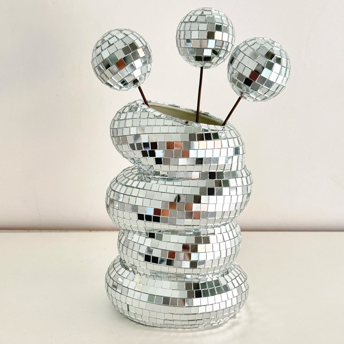 Disco Vase Modern Home Decoration Handmade Mirror Tile Flower Bottle Aesthetic Room Decor Funky Home Flower Vase Decor