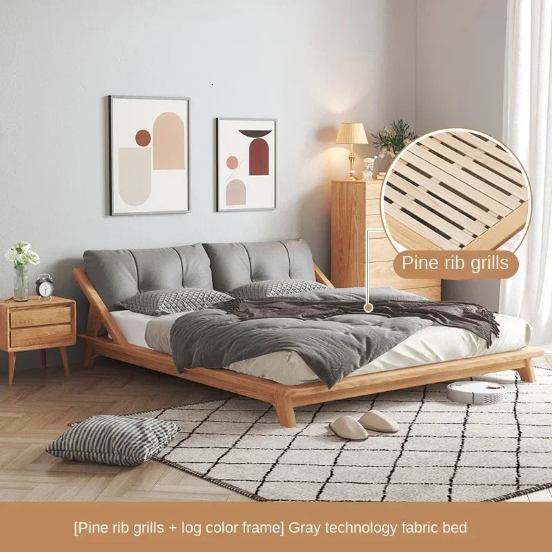 Nordic solid wood bed 1.8m modern simple Japanese cream style tatami double low bed small family log master bedroom