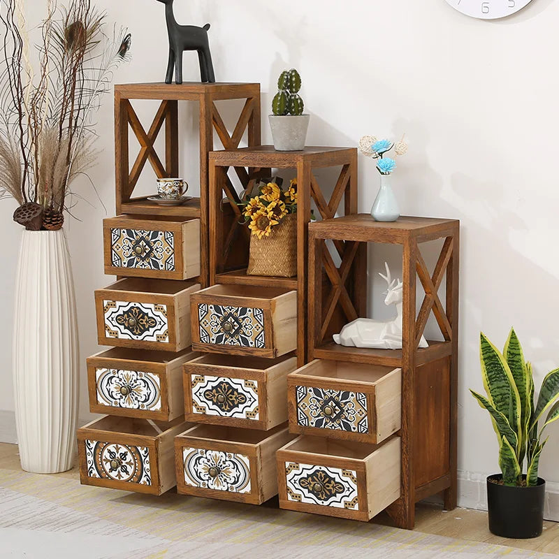 Narrow Storage Cabinet  American Style Solid Wood Storage Rack Large Capacity Multi-layer Storage Organizer Home Furniture