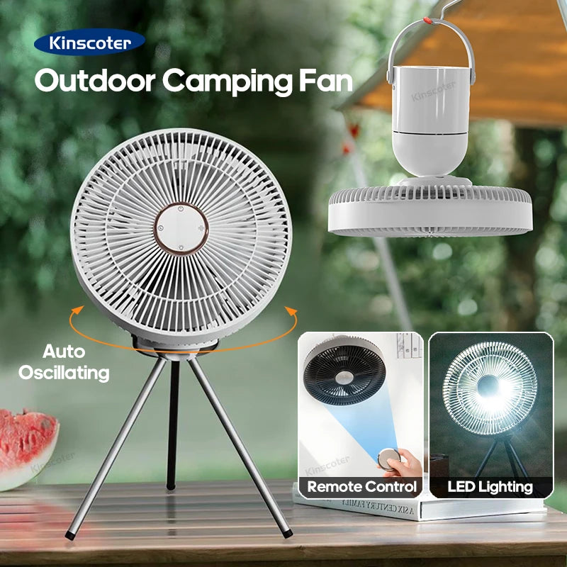 Electric Oscillating Fan Rechargeable Desktop Circulator Wireless Ceiling Camping Tent Fan with Remote Control LED Lighting