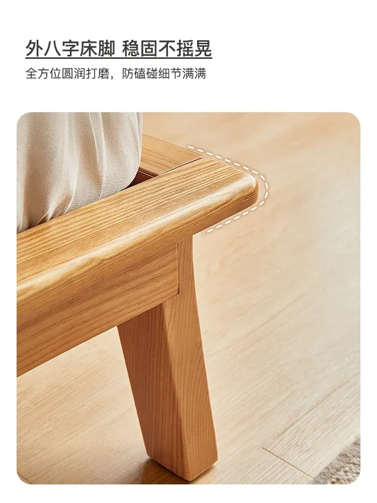 Nordic solid wood bed 1.8m modern simple Japanese cream style tatami double low bed small family log master bedroom