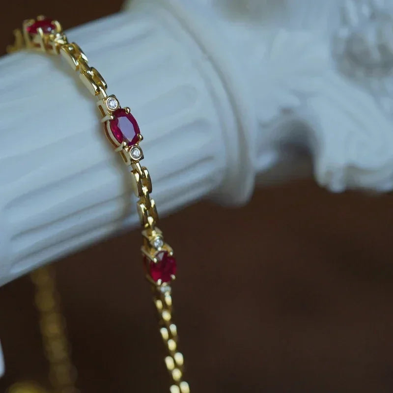 light luxury silver inlaid ruby diamond bracelet for women chain charm fine section exquisite high-end engagement jewelry