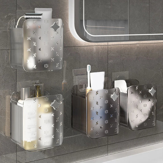 Multifunctional Wall Mounted Storage Box Bathroom Cosmetic Organiser Shelf Washstand Toiletries Organiser Bins Toothbrush Holder
