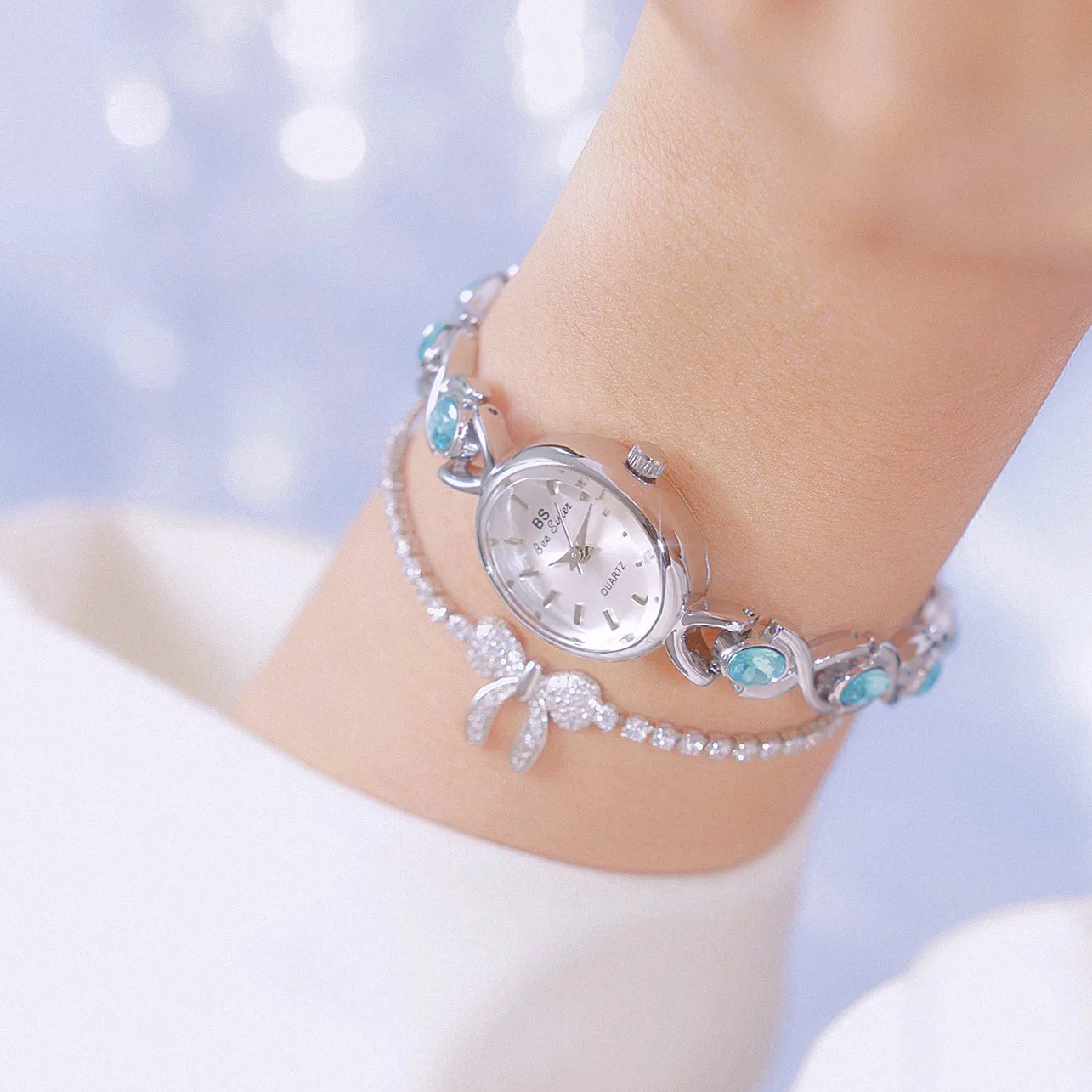 Blue Jewel Oval Bracelet Watch Luxury Crystal Quartz Watches For Woman Vintage Gold Silver Jade Wristwatch Gifts For Women
