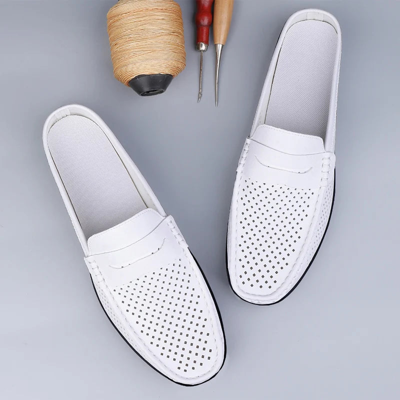 Men's shoes four seasonal new hollow out fashion leather shoes soft sole breathable non slip lightweight plus size casual shoes