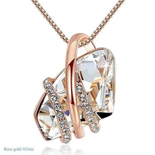 Woman Fashion Silve/Rose Gold Crystals Pendant Necklace Birthstone Zircon Necklaces Jewelry Engagement Gifts