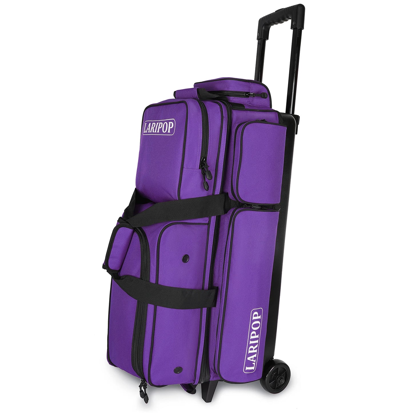 3 Bowling Ball Bag With Wheels - Rolling Bag for Balls & Accessories - Retractable Handle Extends to 38"