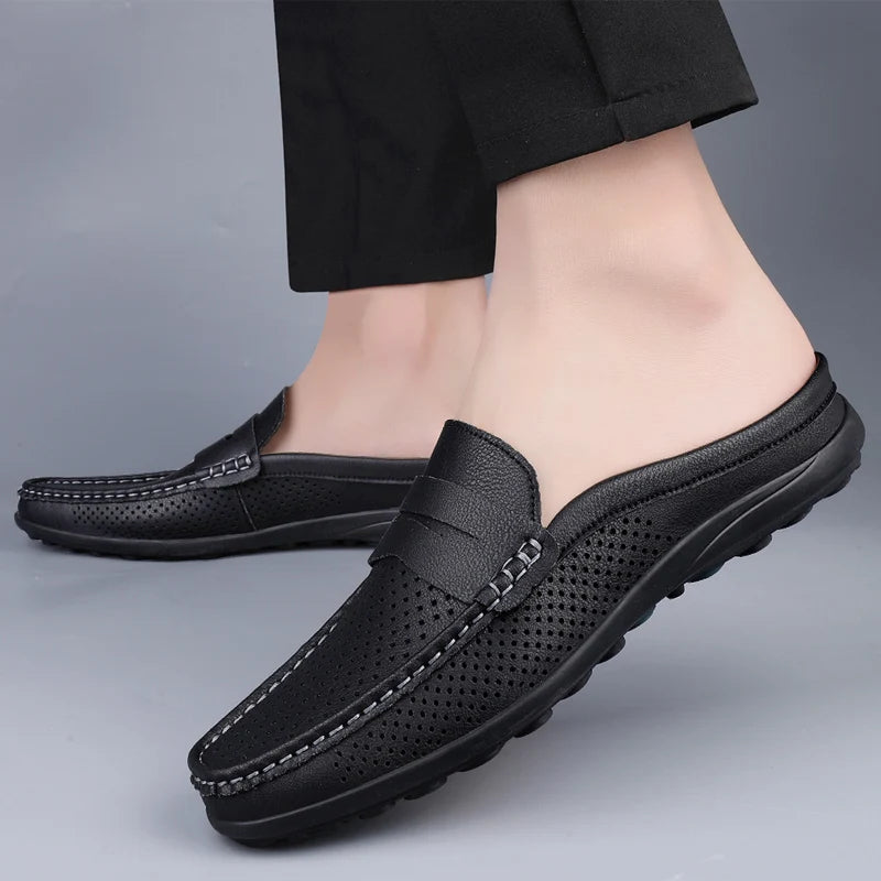 Men's shoes four seasonal new hollow out fashion leather shoes soft sole breathable non slip lightweight plus size casual shoes
