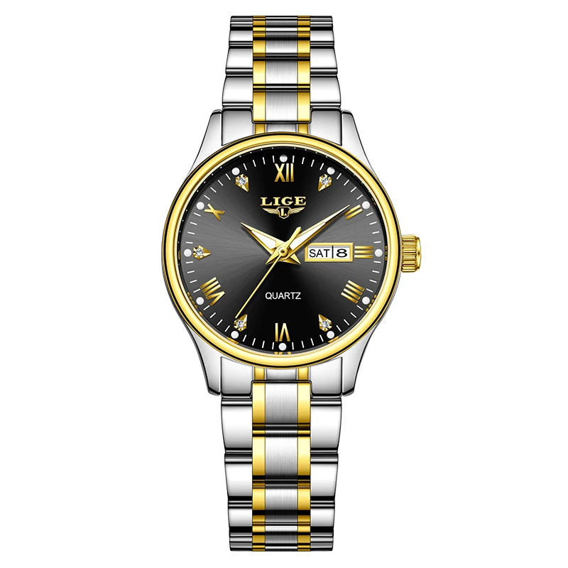LIGE Top Brand Luxury Quartz Watches for Woman Elegant Fashion Classic Week Calendar Ladies Clock Women's Watch Montre Femme New