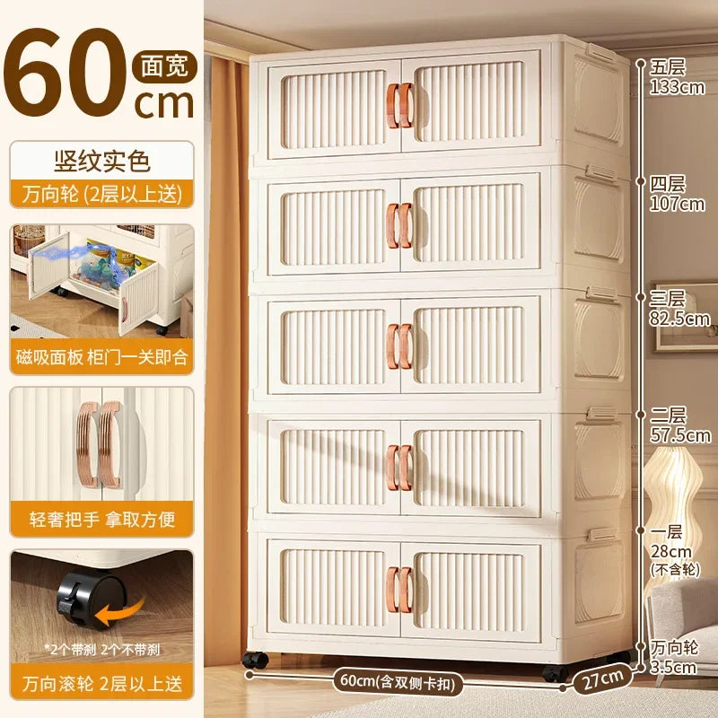 Household Wardrobe Clothes Cupboards Double Storage Cabinet Children Clothes Closet Snacks Living Room Plastic Shelves Bedroom