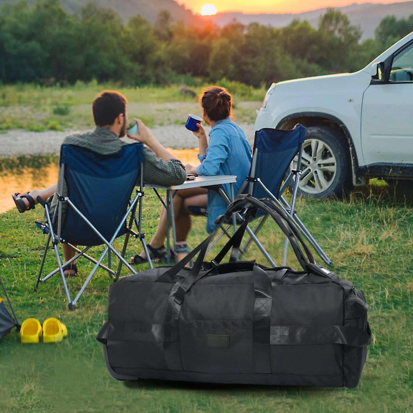 80L Rolling Duffle Bag with Wheels 31" Heavy-Duty Foldable Travel Duffel Bag Water-Resistant Wheeled Luggage with Shoulder Strap