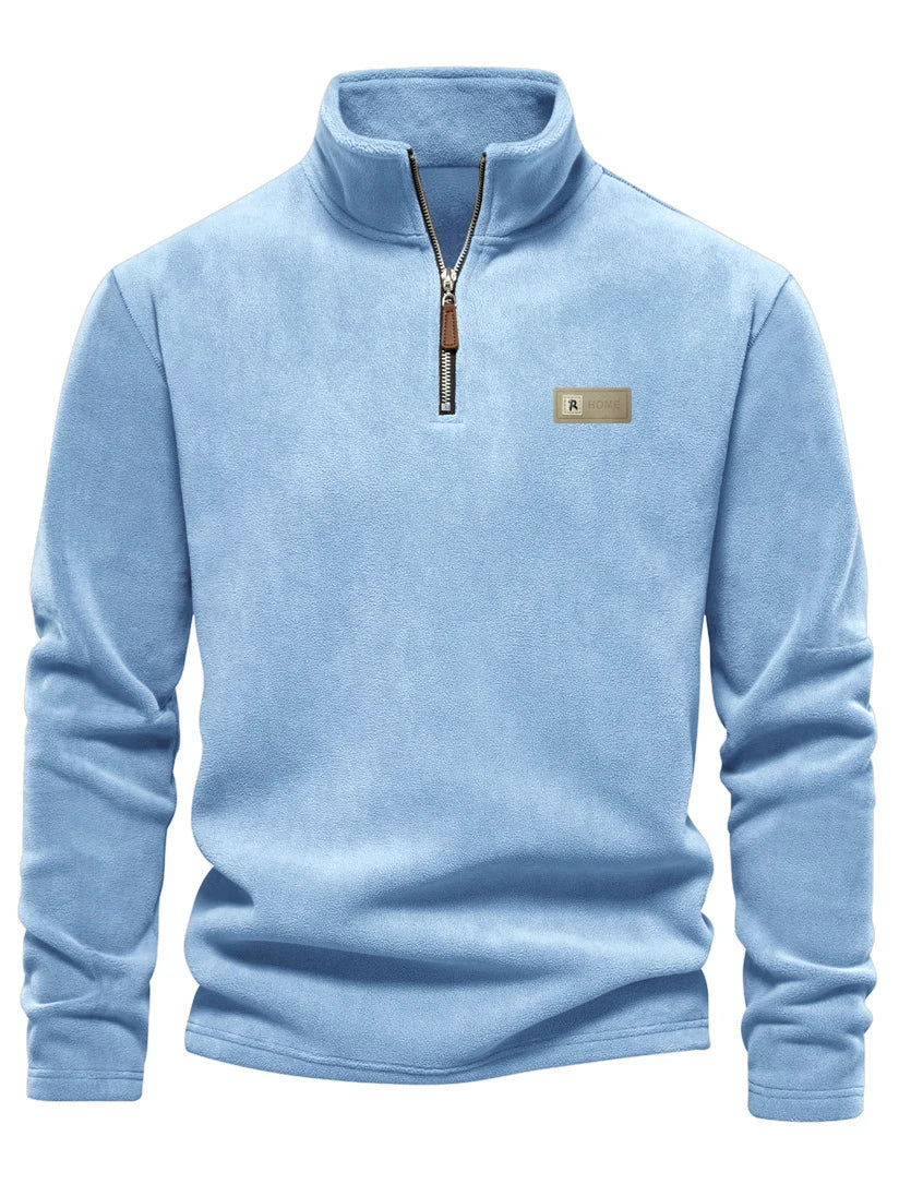 Men's fashion is versatile! Half zip stand up collar fleece long sleeved top