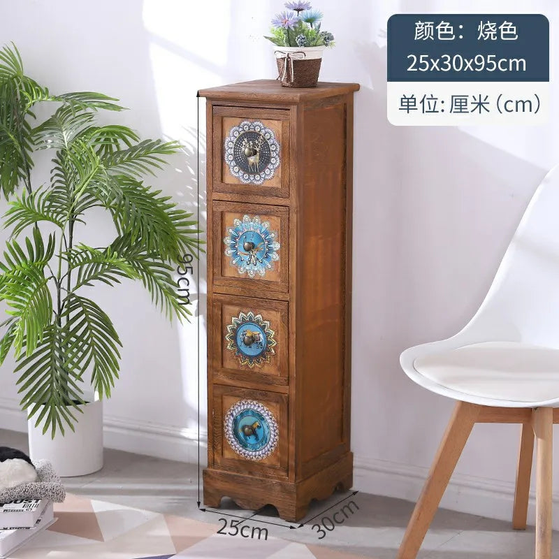 Narrow Storage Cabinet  American Style Solid Wood Storage Rack Large Capacity Multi-layer Storage Organizer Home Furniture