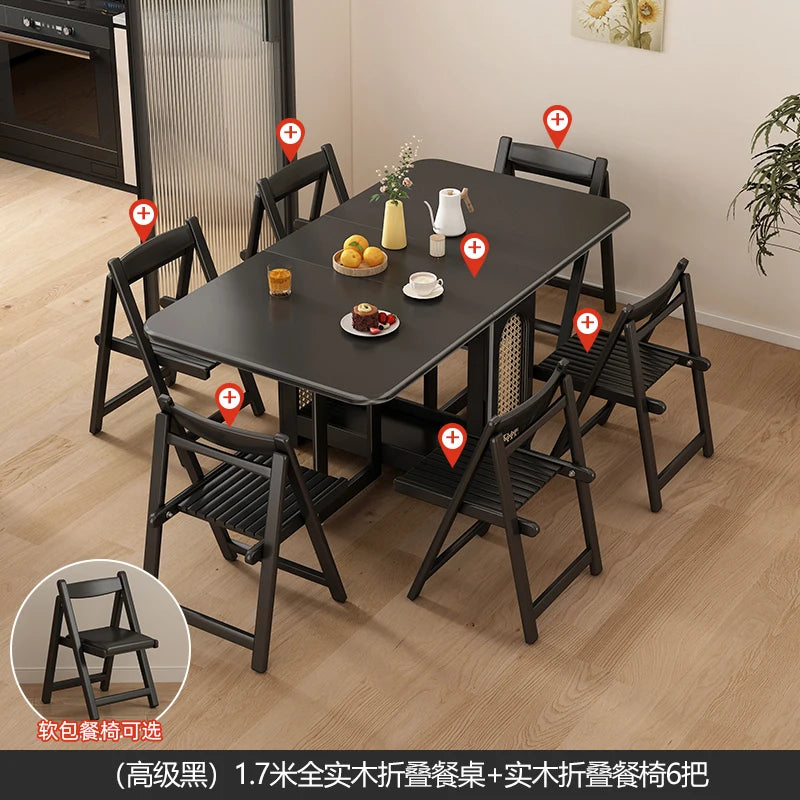 Folding Dining Table Set 6 Vintage Rattan Dining Table Set Modern Luxury Nordic Mesas Pegables Portatil Dining Room Furniture