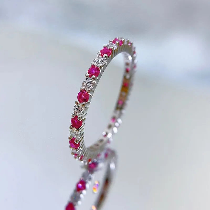 Full Diamond Ring for Woman Wedding Jewelry 925 Sterling Sliver Plated White Gold Rings 8A Zircon Colorful Engagement Band