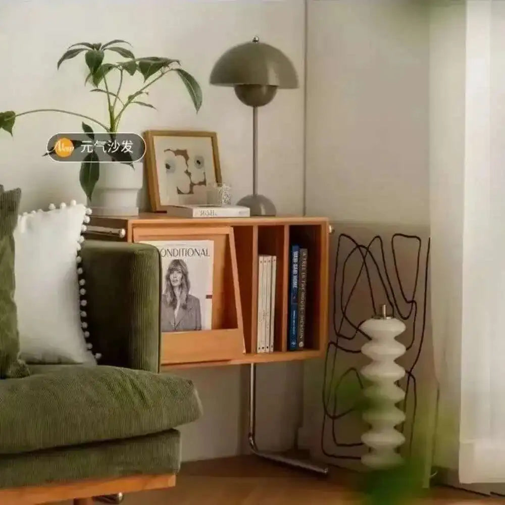 Nordic Solid Wood Bookcase Living Room Sofa Side Cabinet Locker Simple Magazine Cabinet Home Retro Storage Cabinet