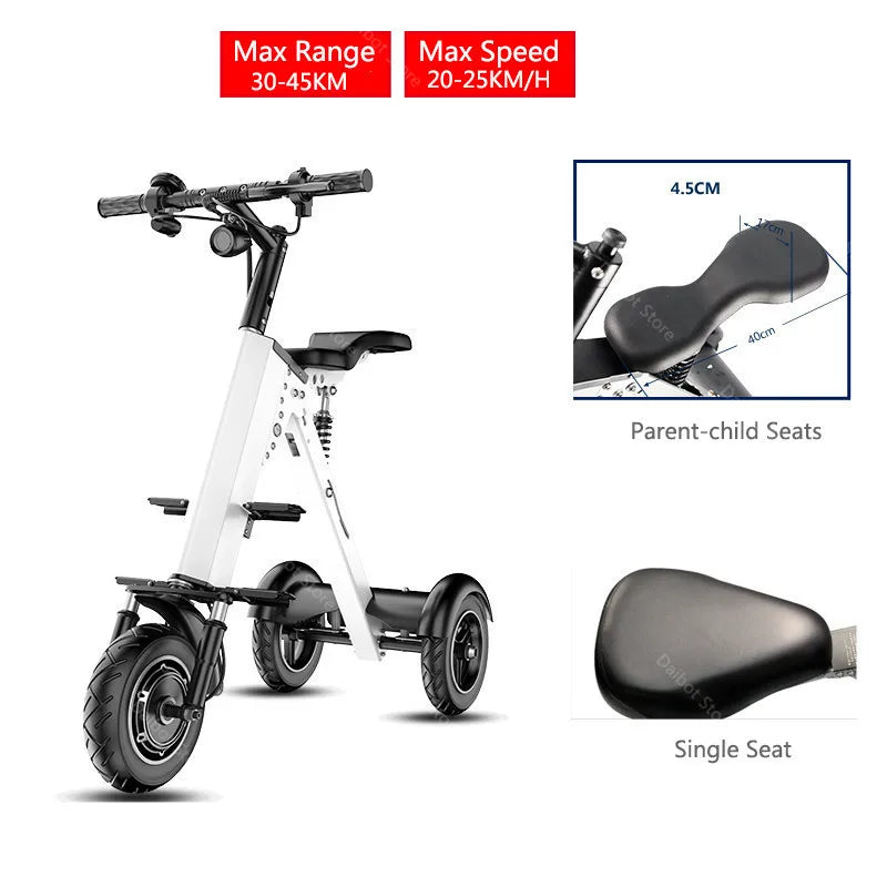 350W 36V 3 wheels Parents Child Electric Scooter 2 Seats For Adults Children 10 Inch Folding Electric Tricycle Scooter For Women