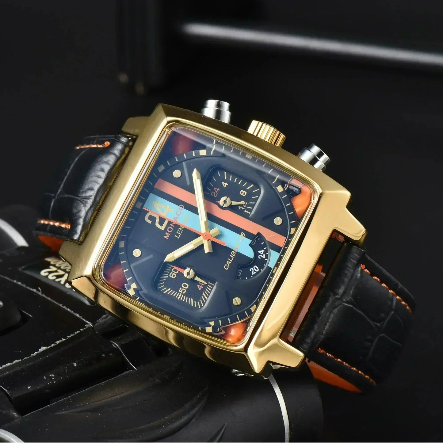 Original Brand Fashion Watches for Men Luxury Monaco Design Square Case Leather Strap Hollow Back AAA Male Clocks Free Shipping