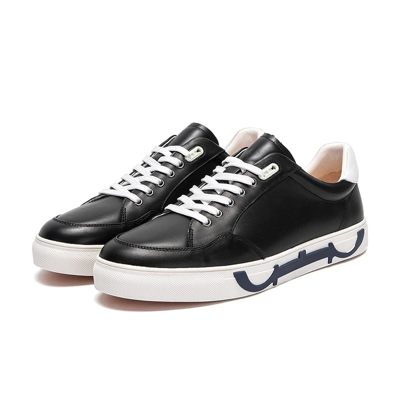 Men's shoes Black high-grade leather casual shoes flat bottom breathable comfortable board shoes coffee color 2025 new