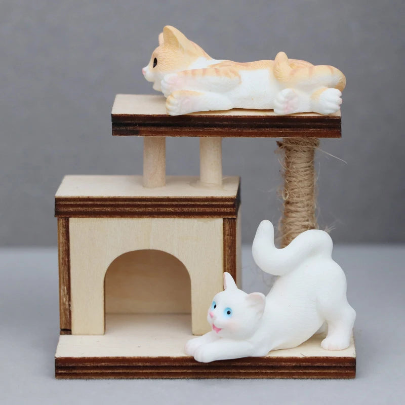 Mini House Cat Tree Model Accessories Miniature Furniture Wooden Adornment Dollhouse Cat Climbing Frame Cat Tower Model