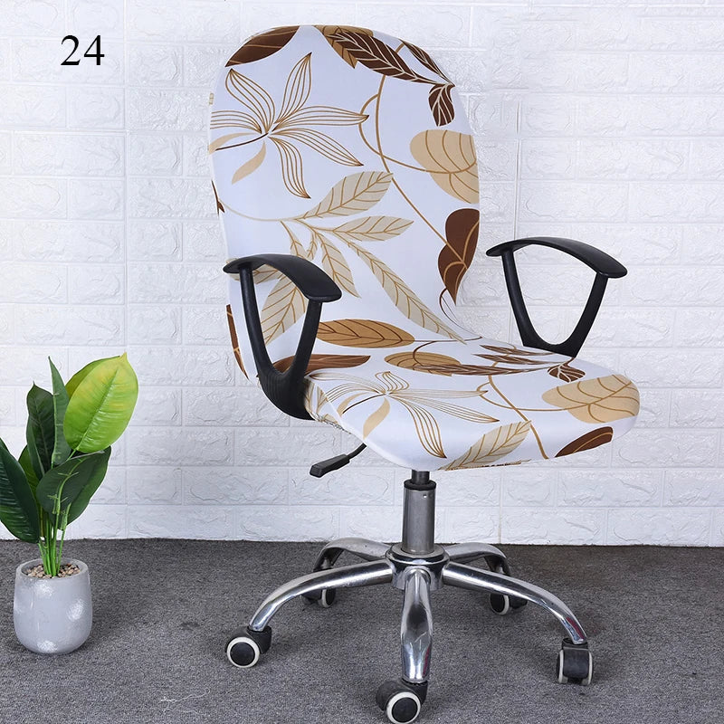 Swivel Chair Cover Solid Color Elastic Chair Protector Computer Office Chair Cover Back Cover Rotating Chair Slipcover Stretch