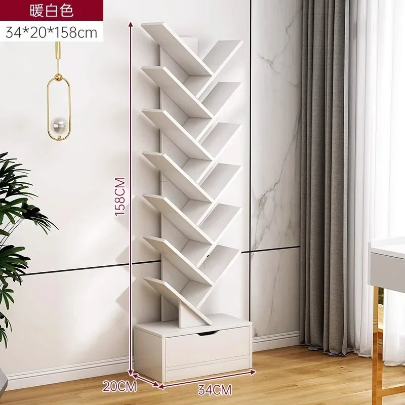 Bookshelf,Floor Standing Storage Rack,Living Room Tree Shaped Bookshelf Against The Wall,Multi-layer Narrow Seam Storage Cabinet
