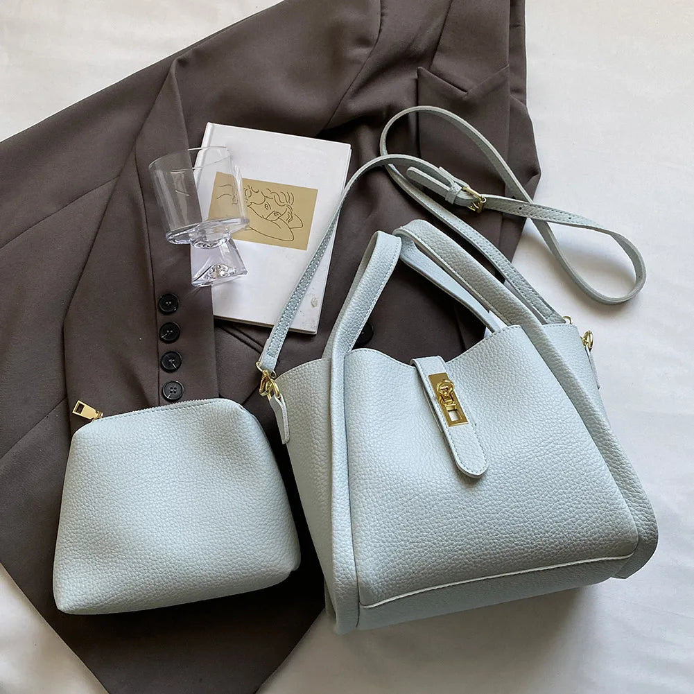 Bucket Bag for Women Magnetic Closure Shoulder Bag PU Leather with Inner Bag Crossbody Bag Solid Handbag for Work Travel