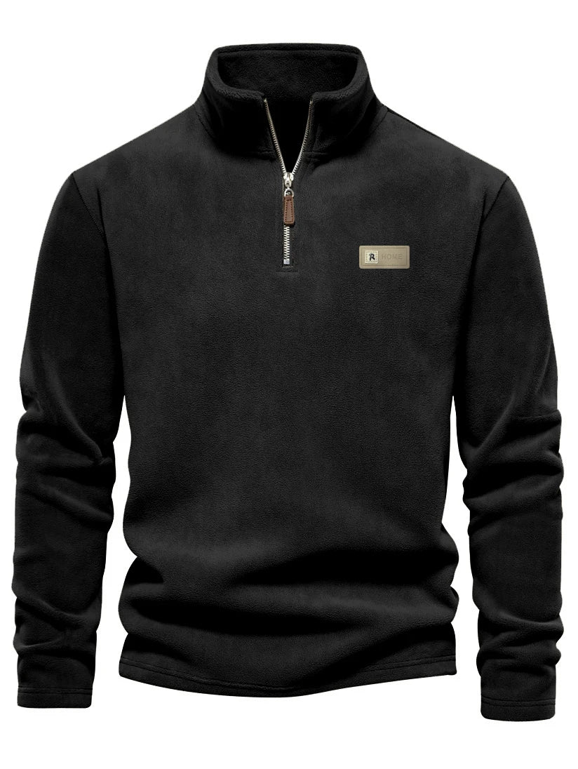 Men's fashion is versatile! Half zip stand up collar fleece long sleeved top