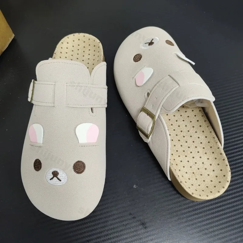 Women's Shoes Fashion Comfortable 2025 New Retro Thick Soled Boken Shoes Outdoor Casual Shoes Cute Little Bear Half Drag Flats