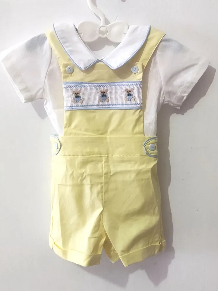 2025 Baby Set Newborn Spanish Outfits For Boy Infant Cotton Linen Blouse Shorts Suits ShirtsClothes Kids Tops Smocked