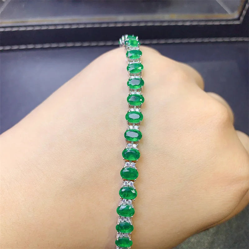 Women's Luxury  Emerald Stone Women's Jewelry 925 Sterling Silver Bracelet Christmas Gift Women