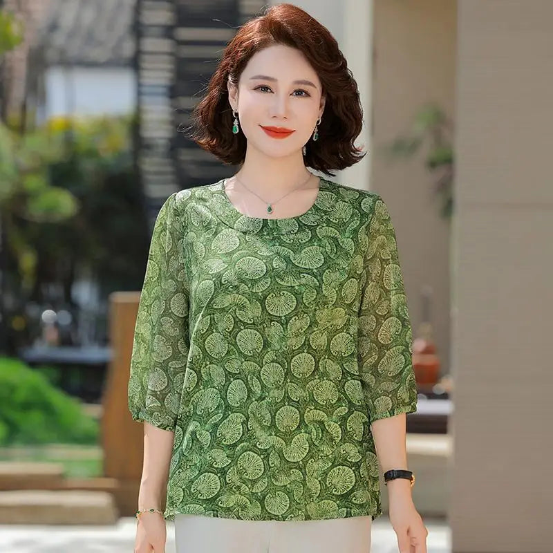 New Vintage Chiffon Women's Clothing Korean Pullovers Women's Clothing Summer Printing half sleeve Tops O-neck T-Shirts