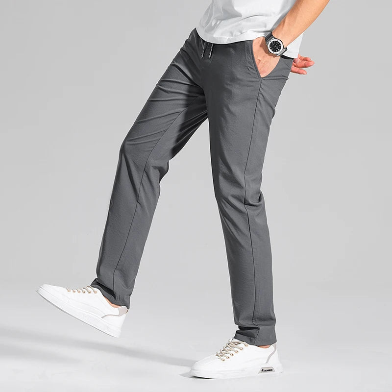 Men's Clothing Summer Thin Casual Pants Elastic Waist Straight Business Classic Trousers Stretch Soft Office Male Pants