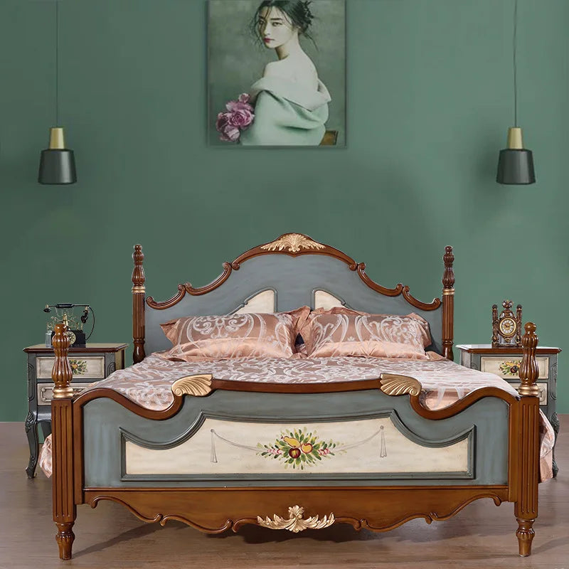 OD59 Mediterranean style pure solid wood bed American double pastoral master bedroom bed 1.5m European furniture 1.8m double