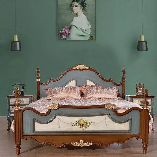 OD59 Mediterranean style pure solid wood bed American double pastoral master bedroom bed 1.5m European furniture 1.8m double