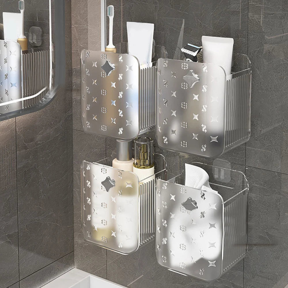 Multifunctional Wall Mounted Storage Box Bathroom Cosmetic Organiser Shelf Washstand Toiletries Organiser Bins Toothbrush Holder