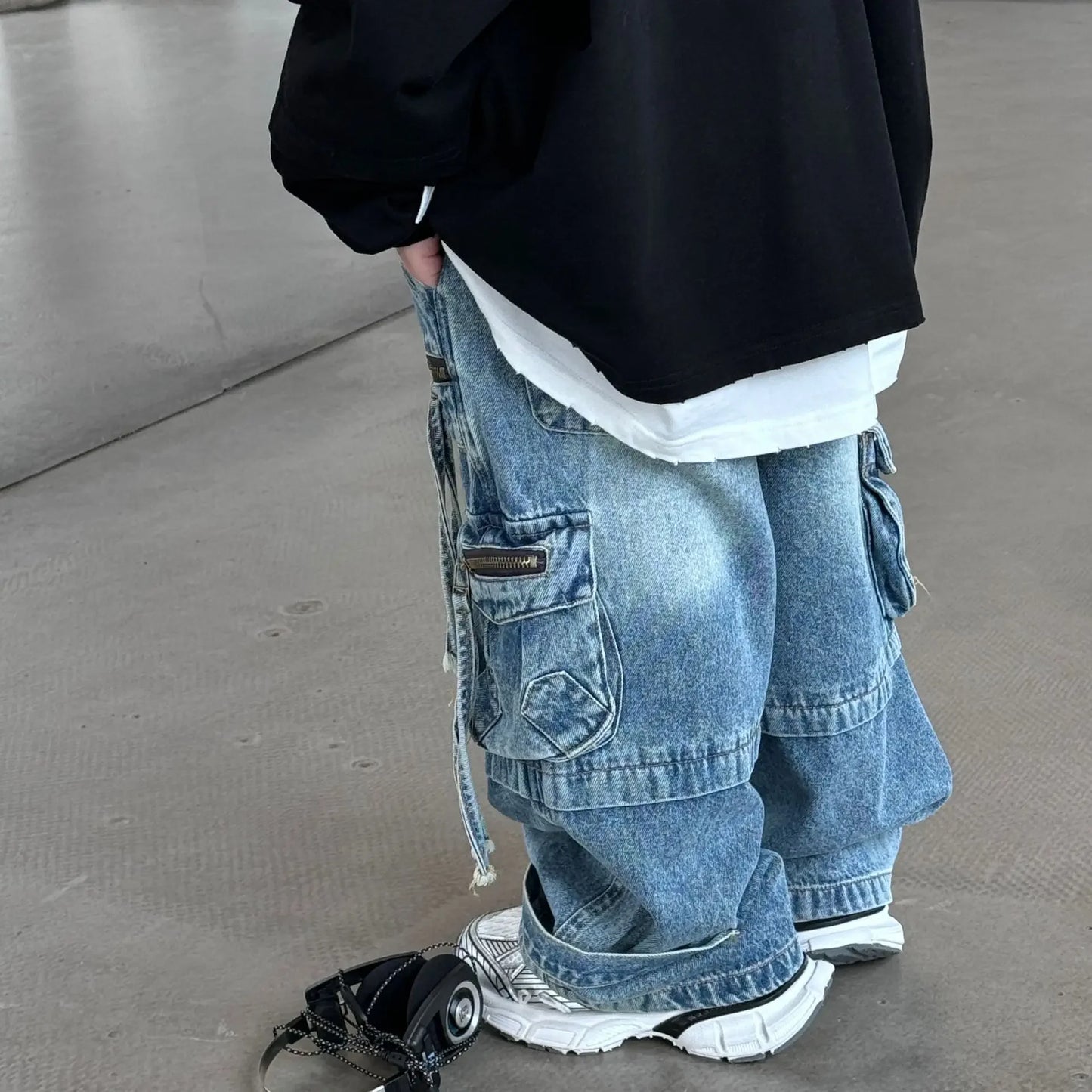 Baby Children Denim Pants Spring Autumn New Fashionable Cargo Jeans Boy Korean Style Casual Handsome Full Length Pocket Pants