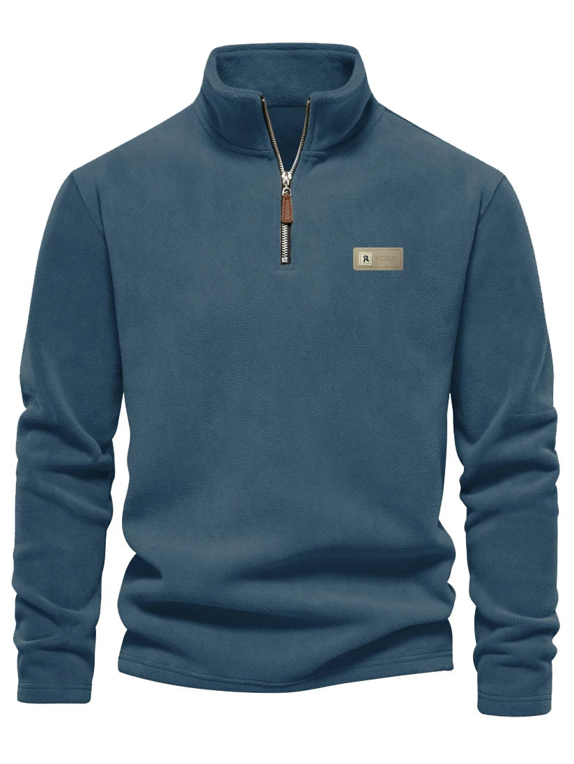 Men's fashion is versatile! Half zip stand up collar fleece long sleeved top