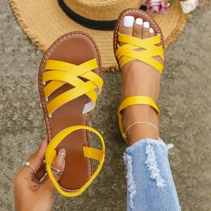 2025 New Shoes for Women Summer Women Flat Bottom Sandals Roman Strap Non Slip Rubber Soles Fashion Ladies Daily Sandals Women