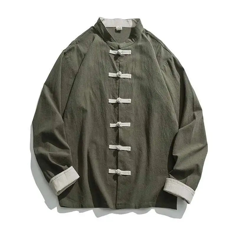 Mens Traditional Chinese Clothing Spring Autumn Solid Tang Suit Men Kung Fu Tai Chi Master Costume Male Tops Jackets Gift