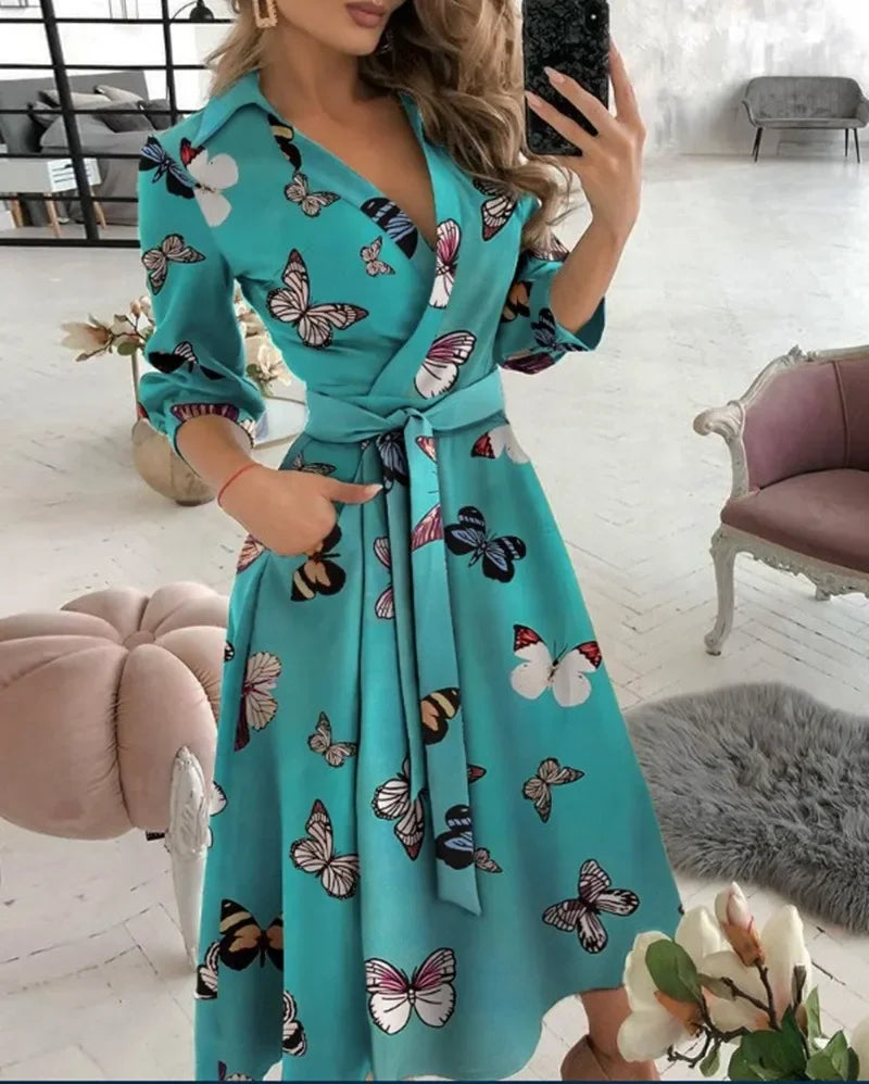Women's Clothing Dress for Women Dress Spring Autumn Fashion Office Ruched Dress Long-sleeved V-neck Red Black Blue Bag Hip