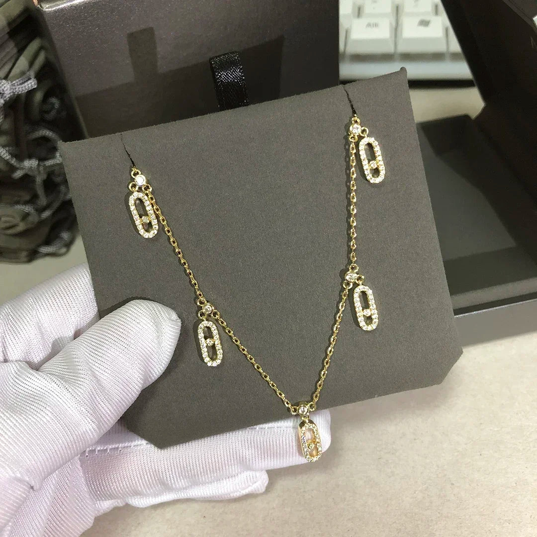 925 Sterling Silver 5-Piece Pendant Women's Diamond Necklace. Moving Diamonds. Luxury Jewelry