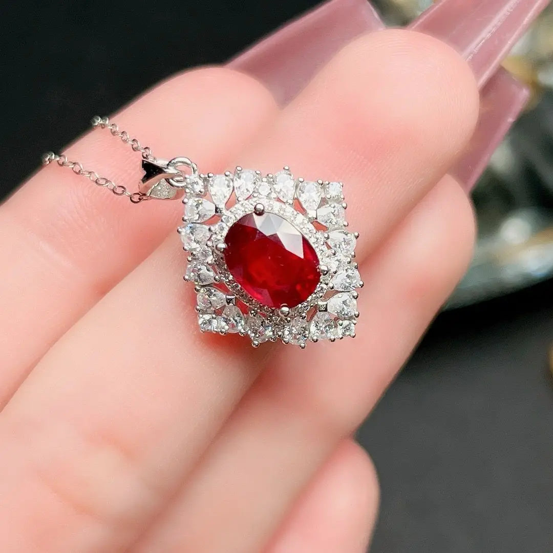 ZECAA Fine Jewelry Woman Ruby Pendant With Natural Ruby Gemstone 7*9mm Ruby Pendant Jewelry For Wedding Lady Woman Ruby Pendant