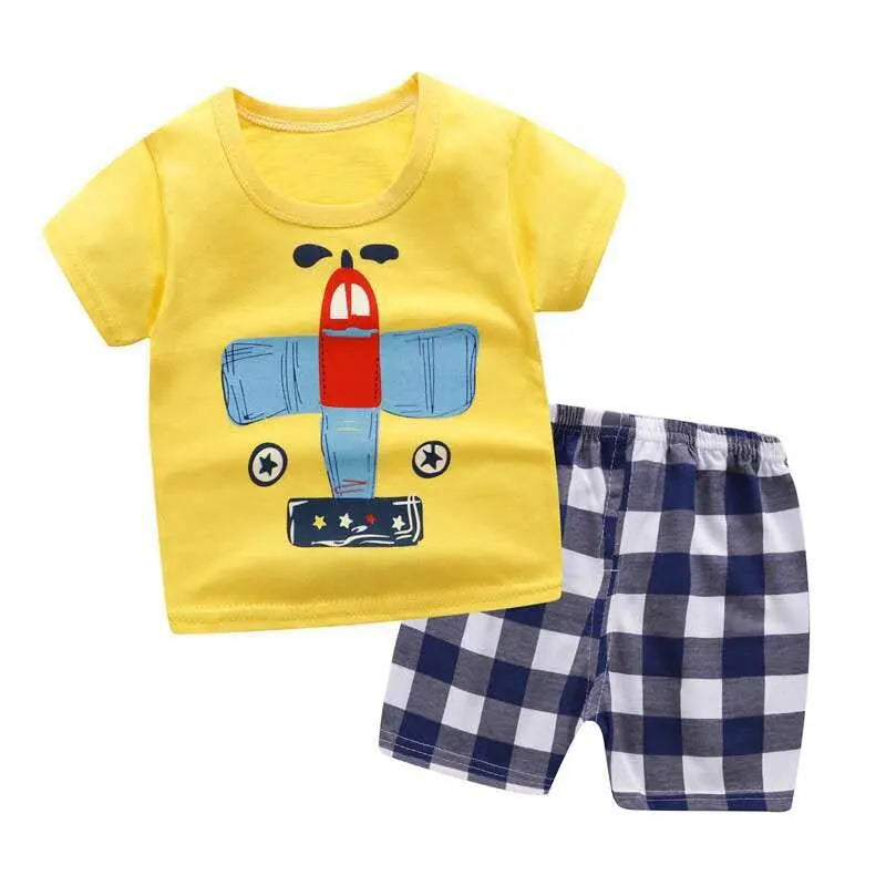 Baby Boy Clothes Summer 2024 Newborn Baby Boys Clothes Set Cotton Baby Clothing Suit (Shirt+Pants) Plaid Infant Clothes Set