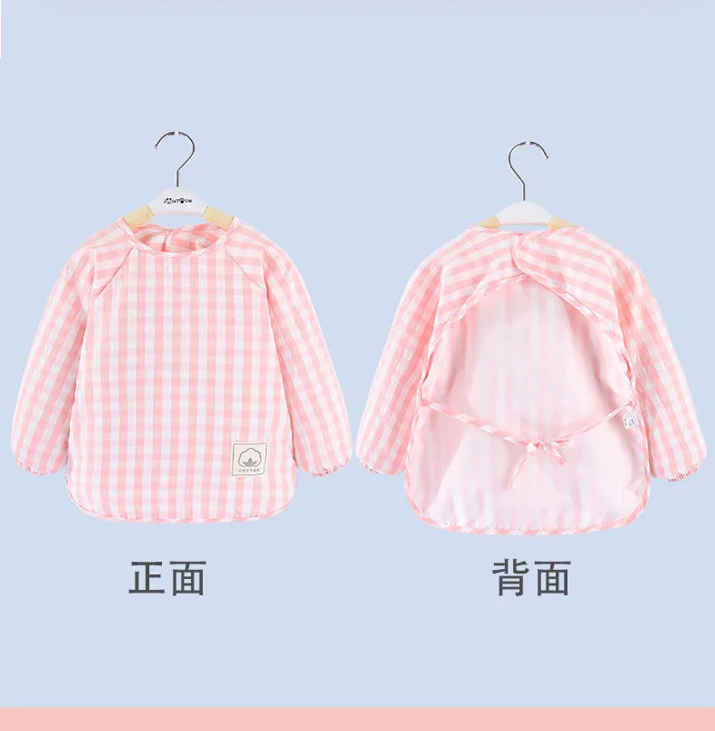 Boys girls baby outer wear lace up plaid long sleeves anti dirt waterproof aprons bibs for baby boys girls' clothes No-Wash bibs