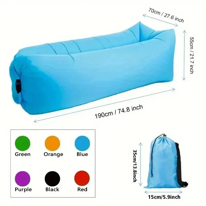 Portable Folding Single Air Sofa Outdoor Fast Inflatable Sofa Bed No Air Pump Required Beach Sleeping Bag Camping Picnic Partner