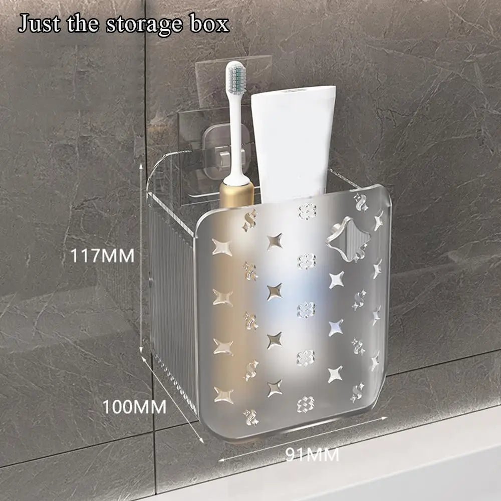 Multifunctional Wall Mounted Storage Box Bathroom Cosmetic Organiser Shelf Washstand Toiletries Organiser Bins Toothbrush Holder