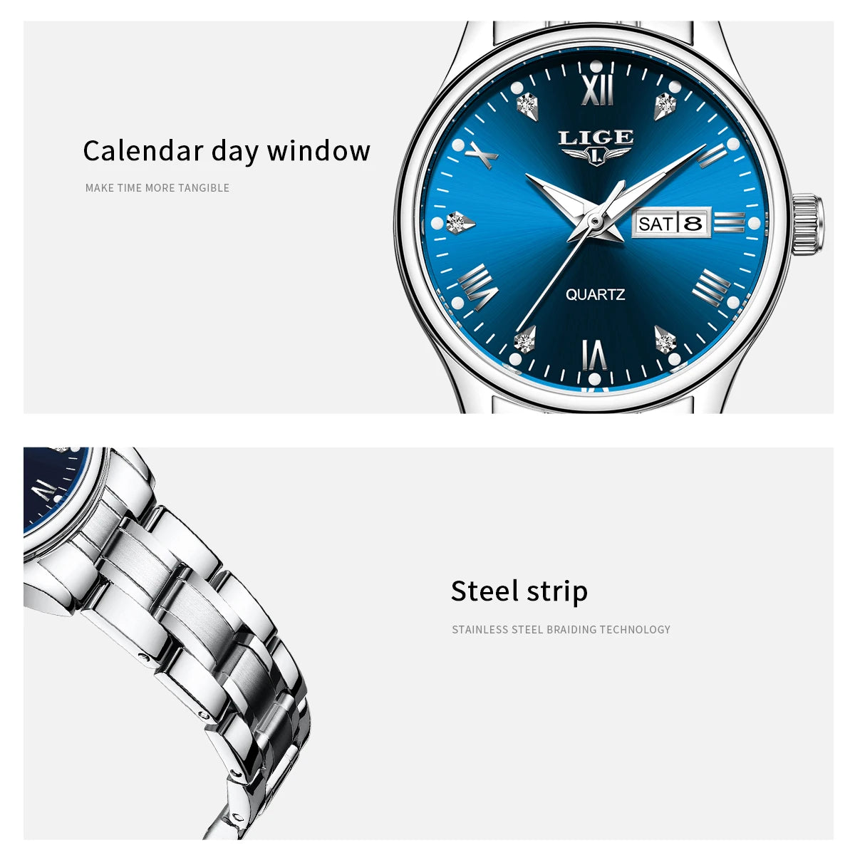 LIGE Top Brand Luxury Quartz Watches for Woman Elegant Fashion Classic Week Calendar Ladies Clock Women's Watch Montre Femme New