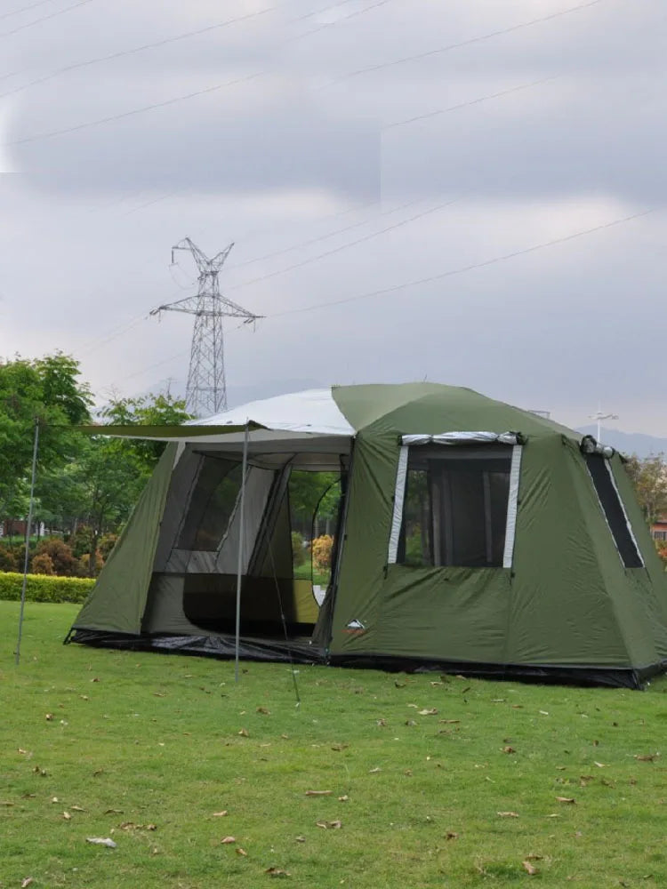 Ultralarge 2sleeping Rooms 1hall Camping Tent 6-12Persons Double Layers Waterproof Windproof Outdoor Party Family Tourist Gazebo
